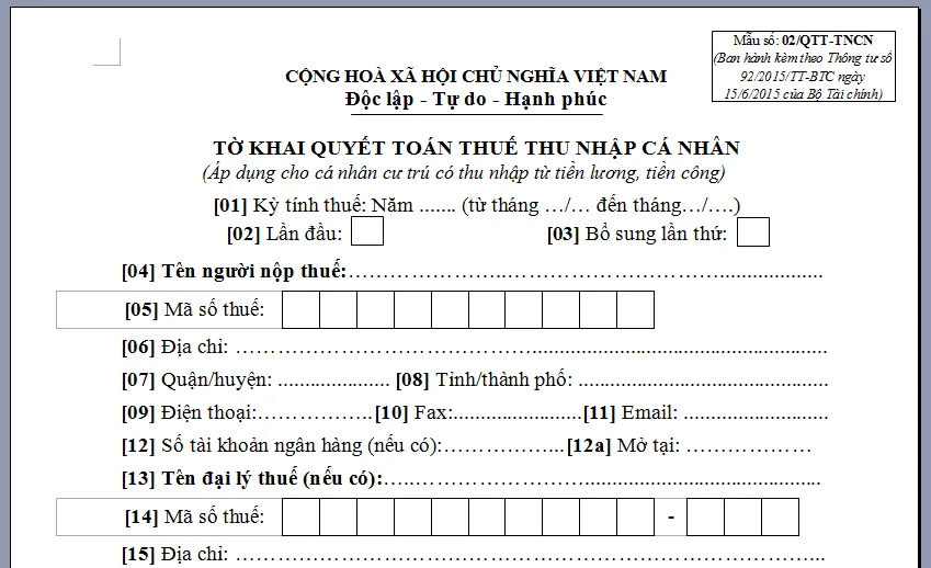 Quyết toán thuế thu nhập cá nhân