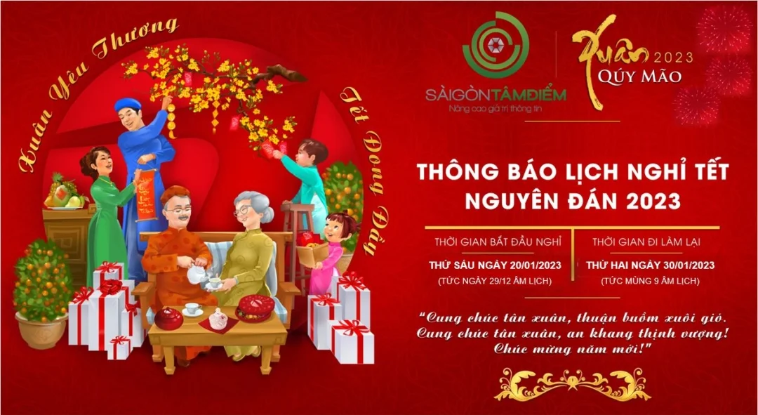 Thông báo lịch nghỉ Tết Quý Mão 2023 của Công ty Sài Gòn Tâm Điểm