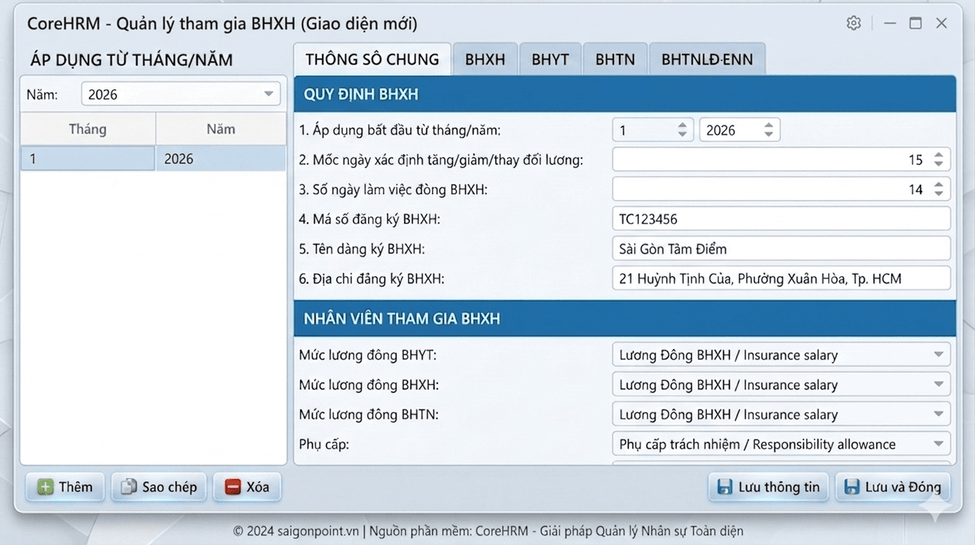 Hình 1: Thiết lập thông số BHXH