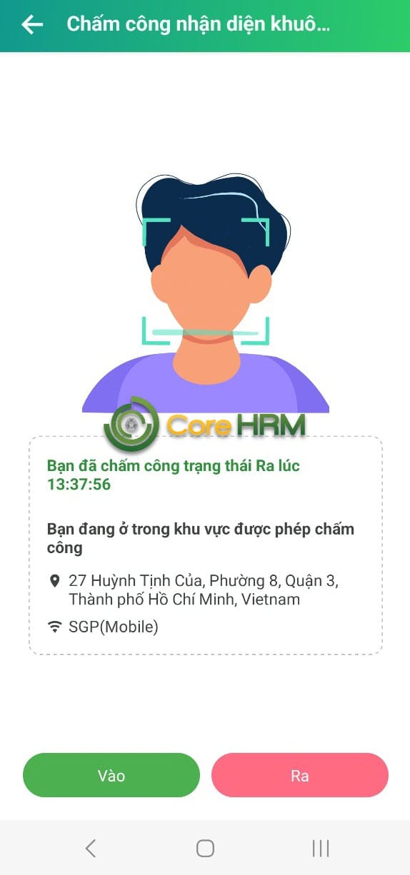 App CoreHRM chấm công nhận diện khuôn mặt