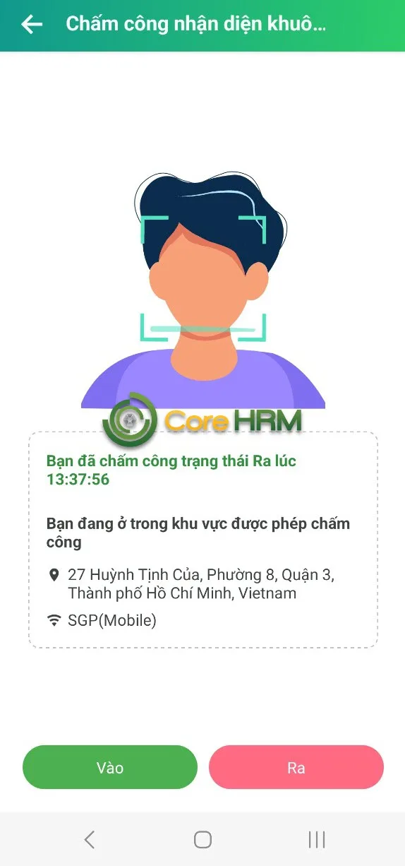 Chấm công nhận diện khuôn mặt trên ứng dụng nhân viên CoreHRM