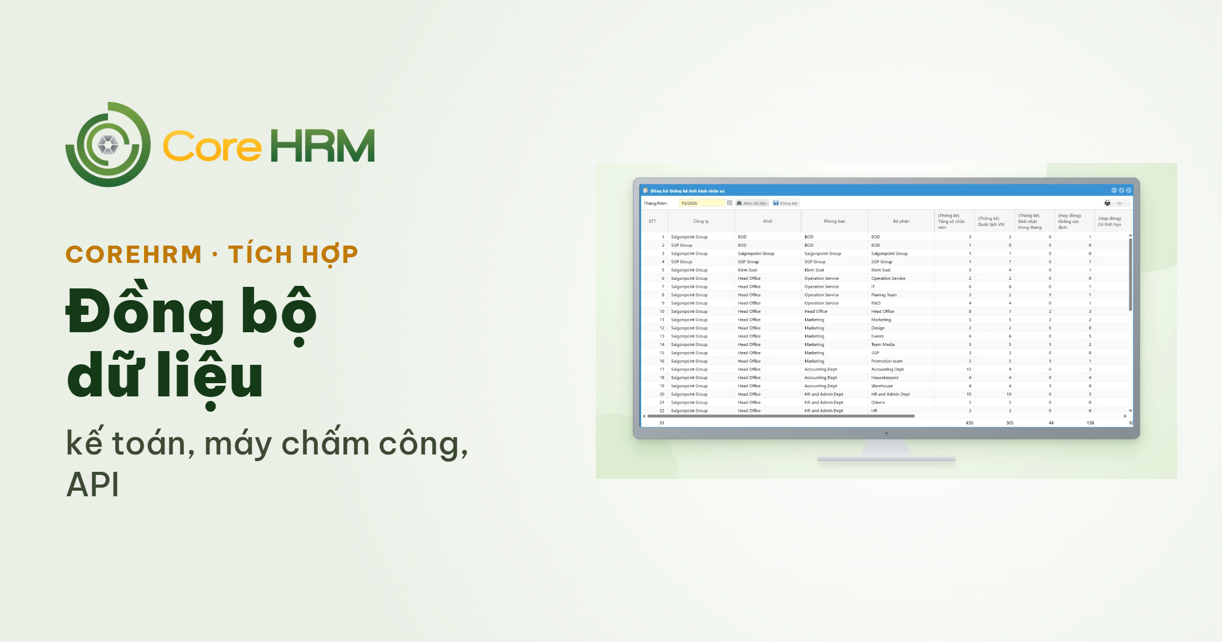 Đồng bộ dữ liệu — tích hợp ERP, máy chấm công, API