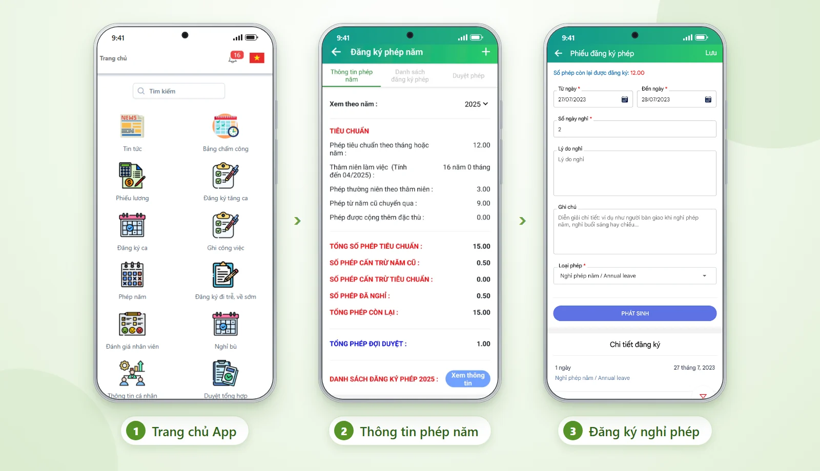 Cổng nhân viên tự phục vụ (ESS) trên App CoreHRM – xem phép năm còn lại và đăng ký nghỉ phép