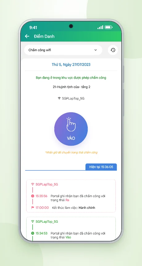 Phần mềm chấm công online CoreAtt – điểm danh qua WiFi trên app mobile