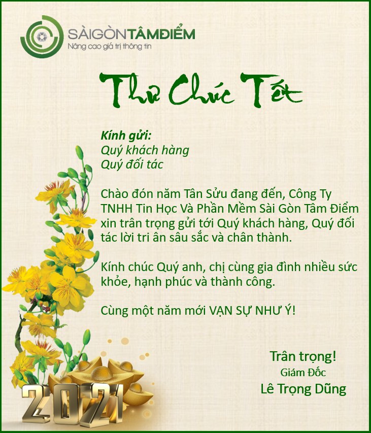 Thư chúc Tết Tân Sửu 2021 của Công ty Sài Gòn Tâm Điểm gửi Quý khách hàng, Quý đối tác